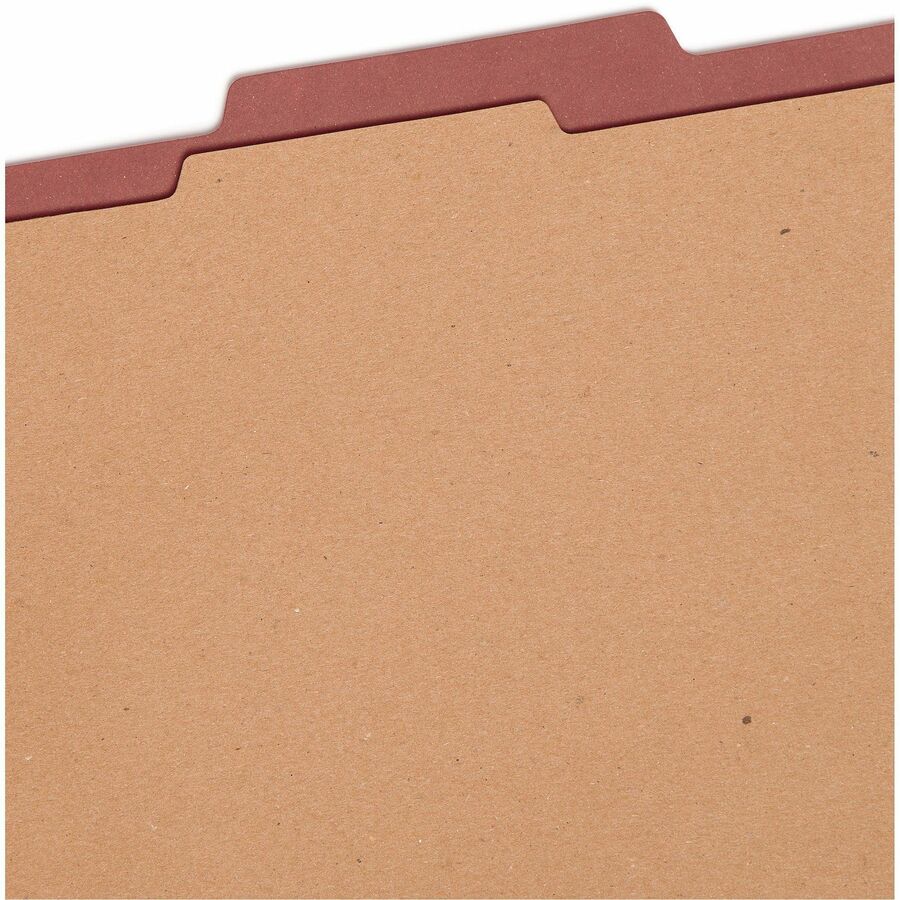 Smead SafeSHIELD 2/5 Tab Cut Legal Recycled Classification Folder, 8 1/2" x 14", 2" Expansion, 1 Divider, Red, Heavy Duty, Tear Resistant, 100% Recycled, 10/Box