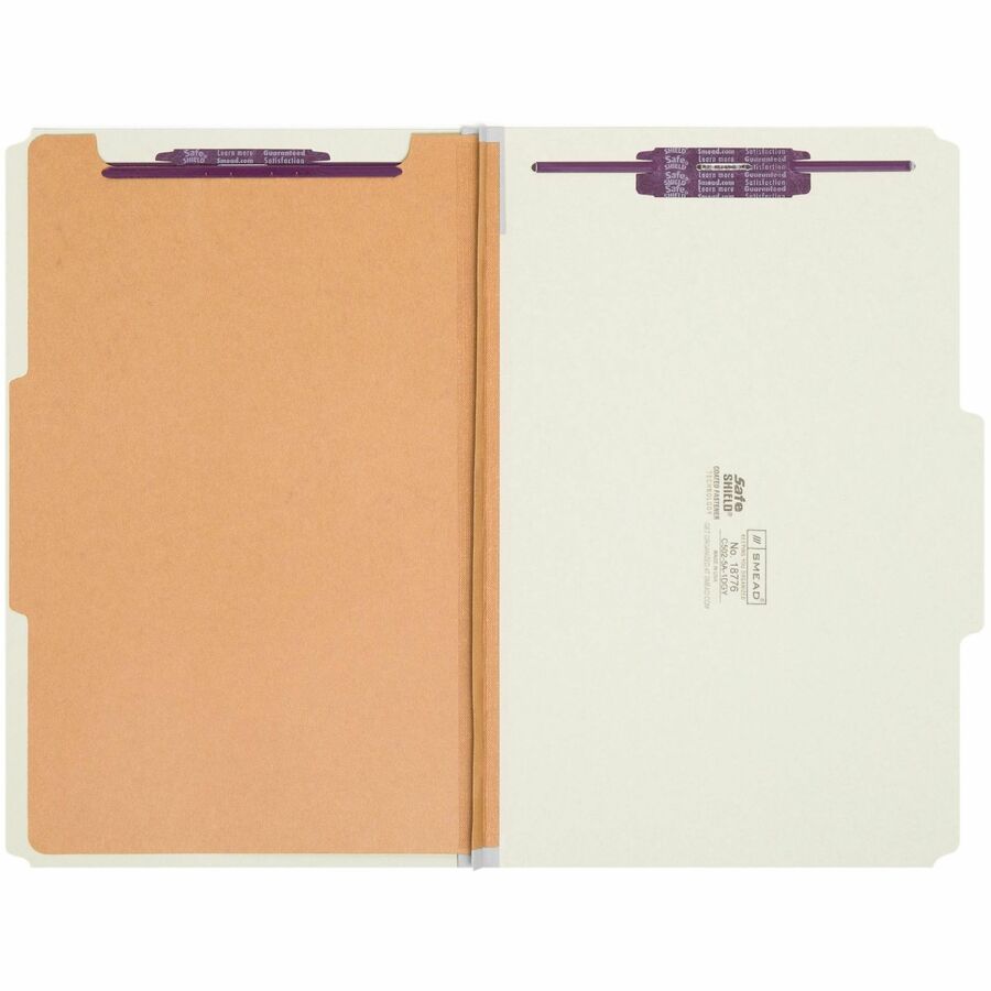 Smead SafeSHIELD 2/5 Tab Cut Legal Recycled Classification Folder, 8 1/2" x 14", 2" Expansion, 2 Fasteners, 1 Divider, Pressboard, Gray/Green, 10/Box