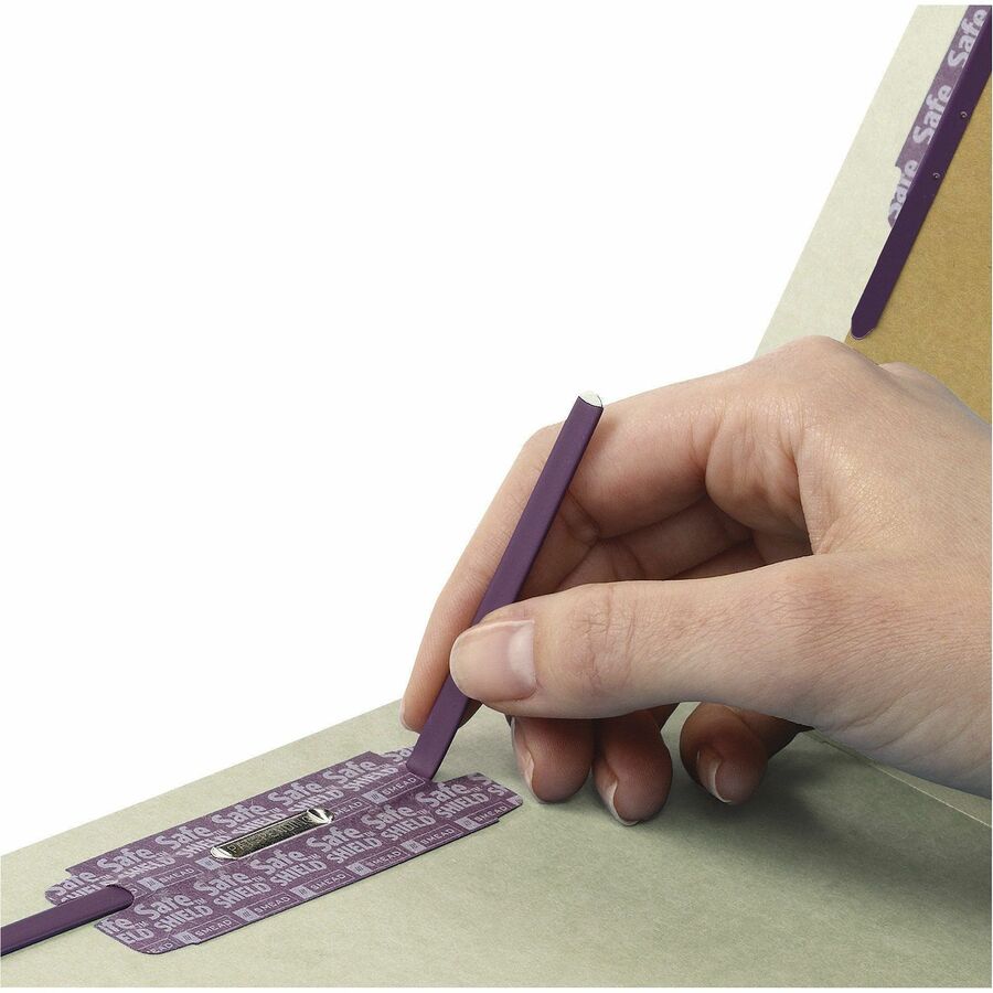 Smead SafeSHIELD 2/5 Tab Cut Legal Recycled Classification Folder, 8 1/2" x 14", 2" Expansion, 2 Fasteners, 1 Divider, Pressboard, Gray/Green, 10/Box