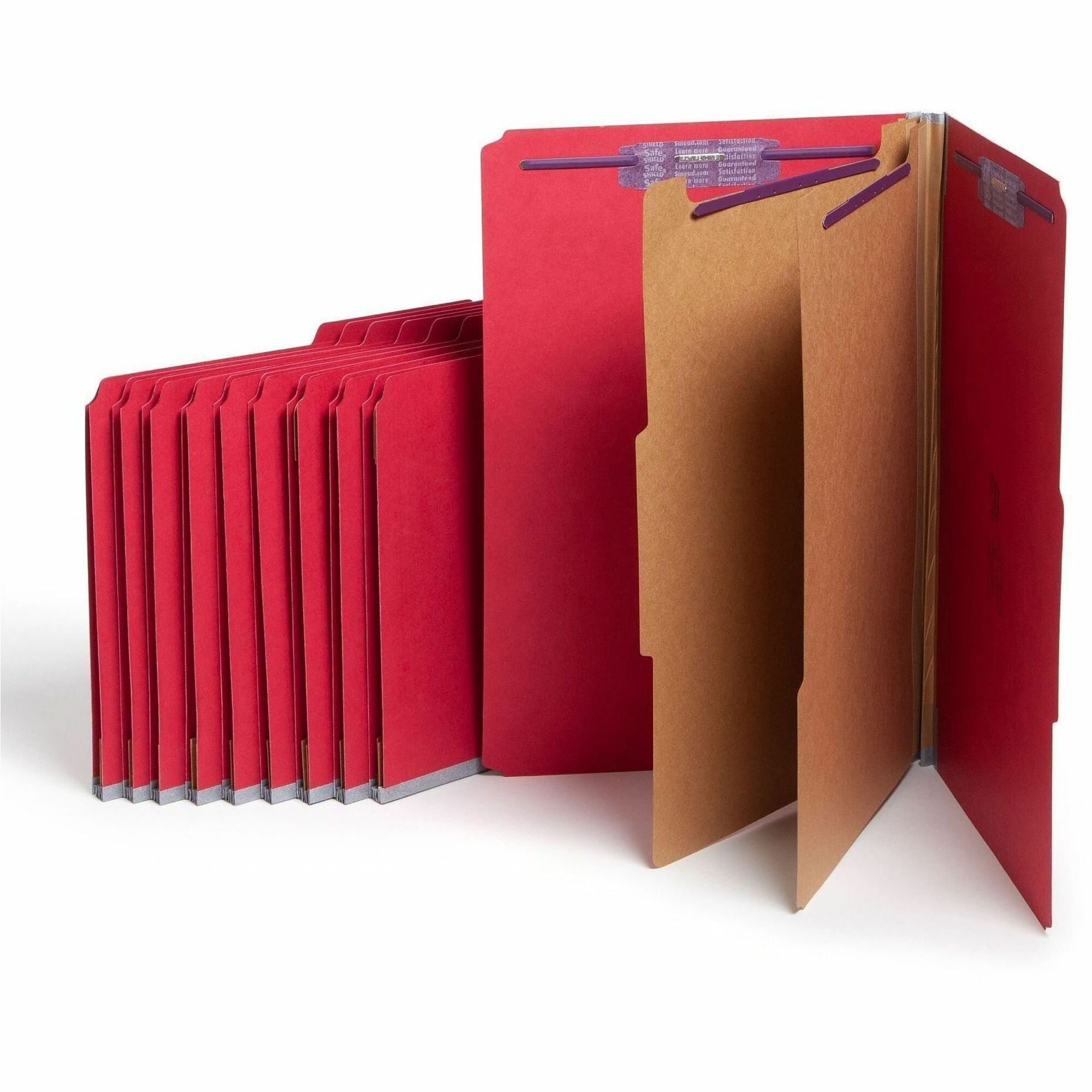 Smead SafeSHIELD 2/5 Tab Cut Legal Classification Folders, 2 Dividers, 2" Expansion, Bright Red, 100% Recycled, Heavy Duty, Tear Resistant, 8.5" x 14", 10/Box