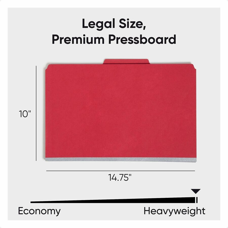 Smead SafeSHIELD 2/5 Tab Cut Legal Classification Folders, 2 Dividers, 2" Expansion, Bright Red, 100% Recycled, Heavy Duty, Tear Resistant, 8.5" x 14", 10/Box