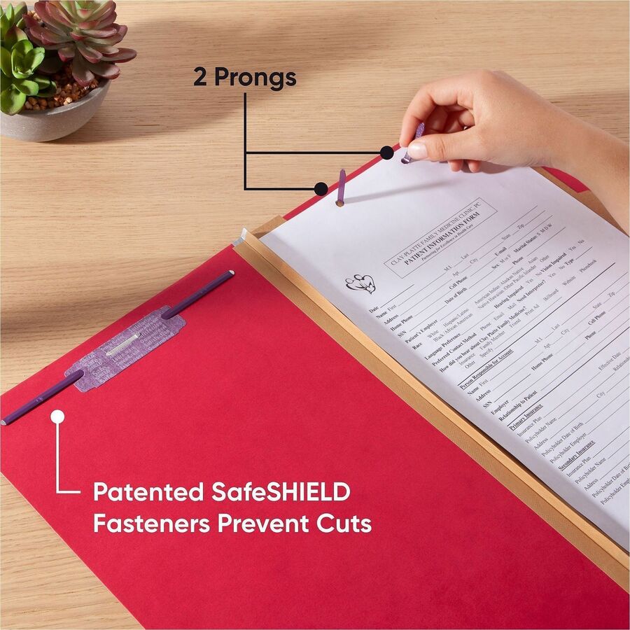 Smead SafeSHIELD 2/5 Tab Cut Legal Classification Folders, 2 Dividers, 2" Expansion, Bright Red, 100% Recycled, Heavy Duty, Tear Resistant, 8.5" x 14", 10/Box