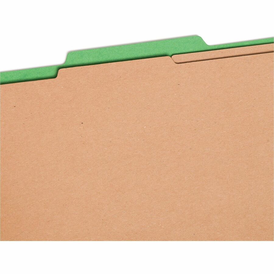 Smead SafeSHIELD 2/5 Tab Cut Legal Classification Folder, 8.5" x 14", 2" Expansion, 2 Fasteners, 2 Dividers, 25 pt. Pressboard, Green, 100% Recycled, 10/Box