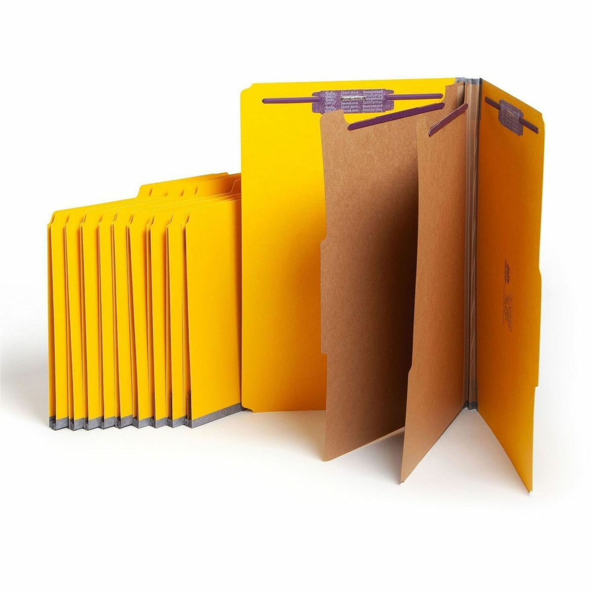 Smead SafeSHIELD 2/5 Tab Cut Legal Classification Folders, 2 Dividers, 2" Expansion, 2 Fasteners, Yellow, 100% Recycled, 8.5" x 14", 10/Box