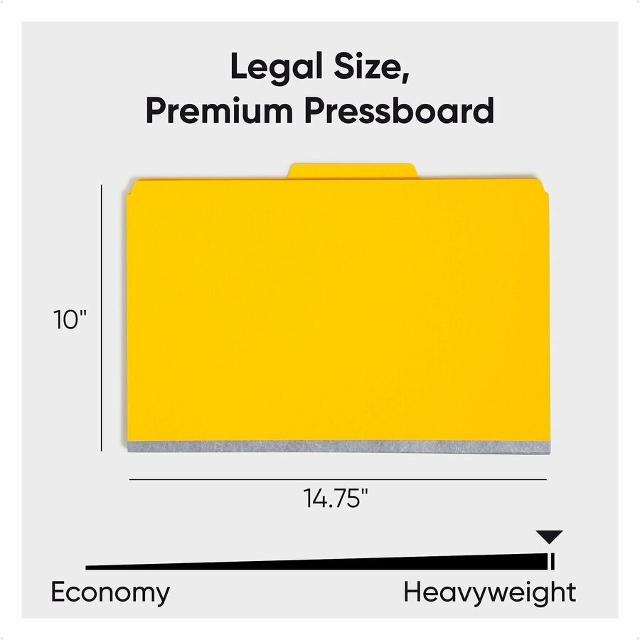 Smead SafeSHIELD 2/5 Tab Cut Legal Classification Folders, 2 Dividers, 2" Expansion, 2 Fasteners, Yellow, 100% Recycled, 8.5" x 14", 10/Box