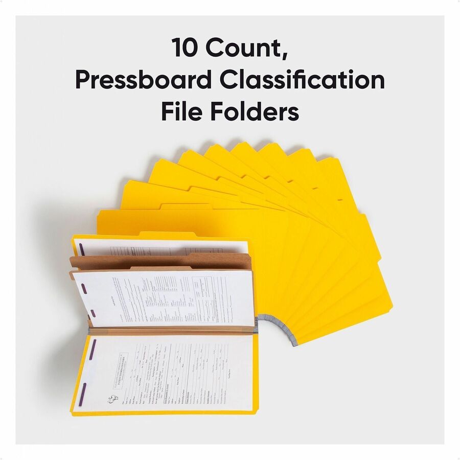 Smead SafeSHIELD 2/5 Tab Cut Legal Classification Folders, 2 Dividers, 2" Expansion, 2 Fasteners, Yellow, 100% Recycled, 8.5" x 14", 10/Box
