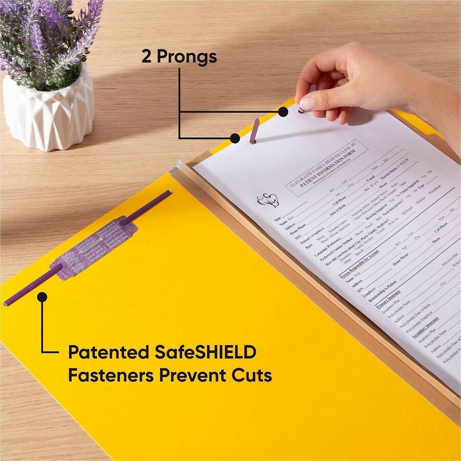 Smead SafeSHIELD 2/5 Tab Cut Legal Classification Folders, 2 Dividers, 2" Expansion, 2 Fasteners, Yellow, 100% Recycled, 8.5" x 14", 10/Box
