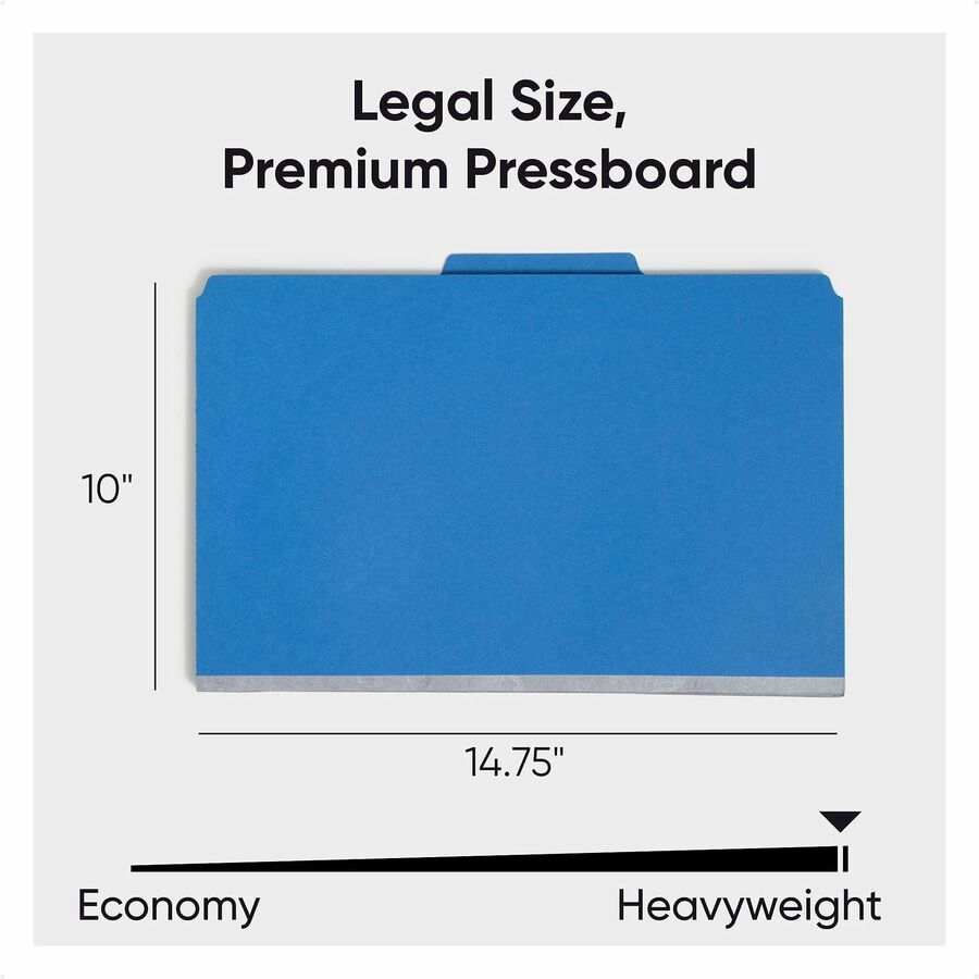 Smead SafeSHIELD 2/5 Tab Cut Legal Recycled Classification Folder, 2 Dividers, 2" Expansion, Dark Blue, Heavy Duty, Tear Resistant, 100% Recycled, 8.5" x 14", 10/Box