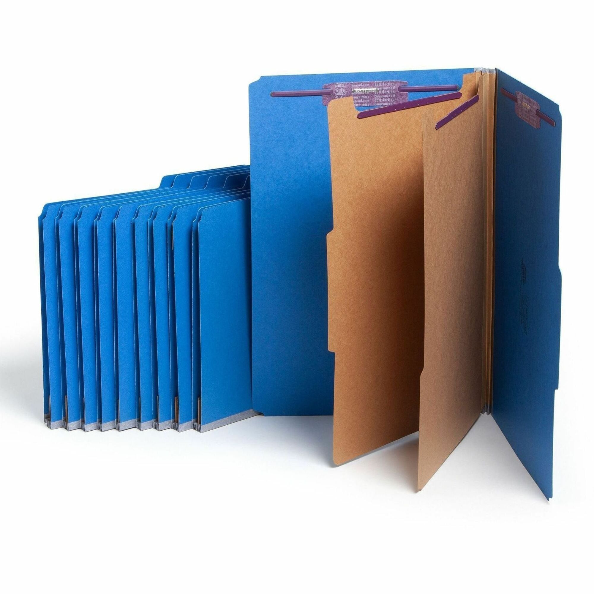 Smead SafeSHIELD 2/5 Tab Cut Legal Recycled Classification Folder, 2 Dividers, 2" Expansion, Dark Blue, Heavy Duty, Tear Resistant, 100% Recycled, 8.5" x 14", 10/Box
