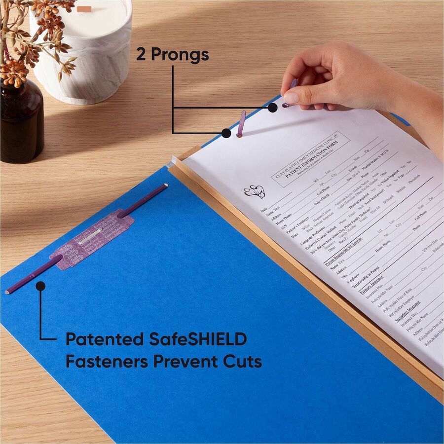 Smead SafeSHIELD 2/5 Tab Cut Legal Recycled Classification Folder, 2 Dividers, 2" Expansion, Dark Blue, Heavy Duty, Tear Resistant, 100% Recycled, 8.5" x 14", 10/Box
