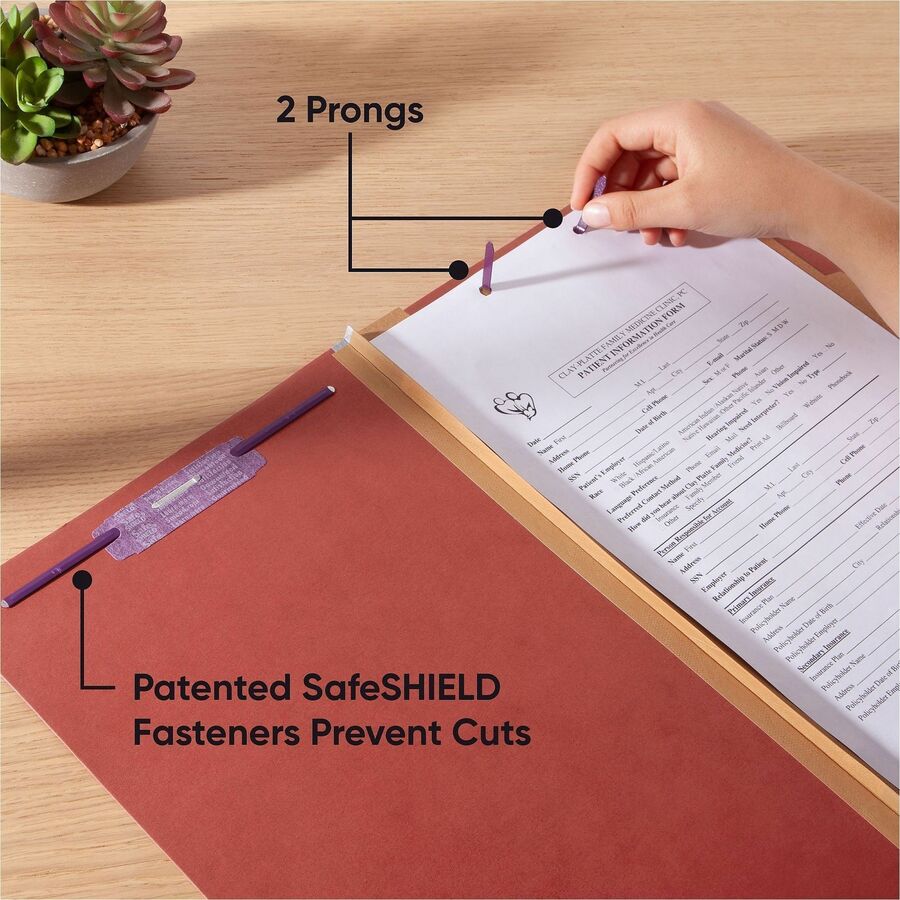 Smead SafeSHIELD 2/5 Tab Cut Legal Classification Folders, 2 Dividers, 2" Expansion, 8.5" x 14", Red, 100% Recycled, 10/Box