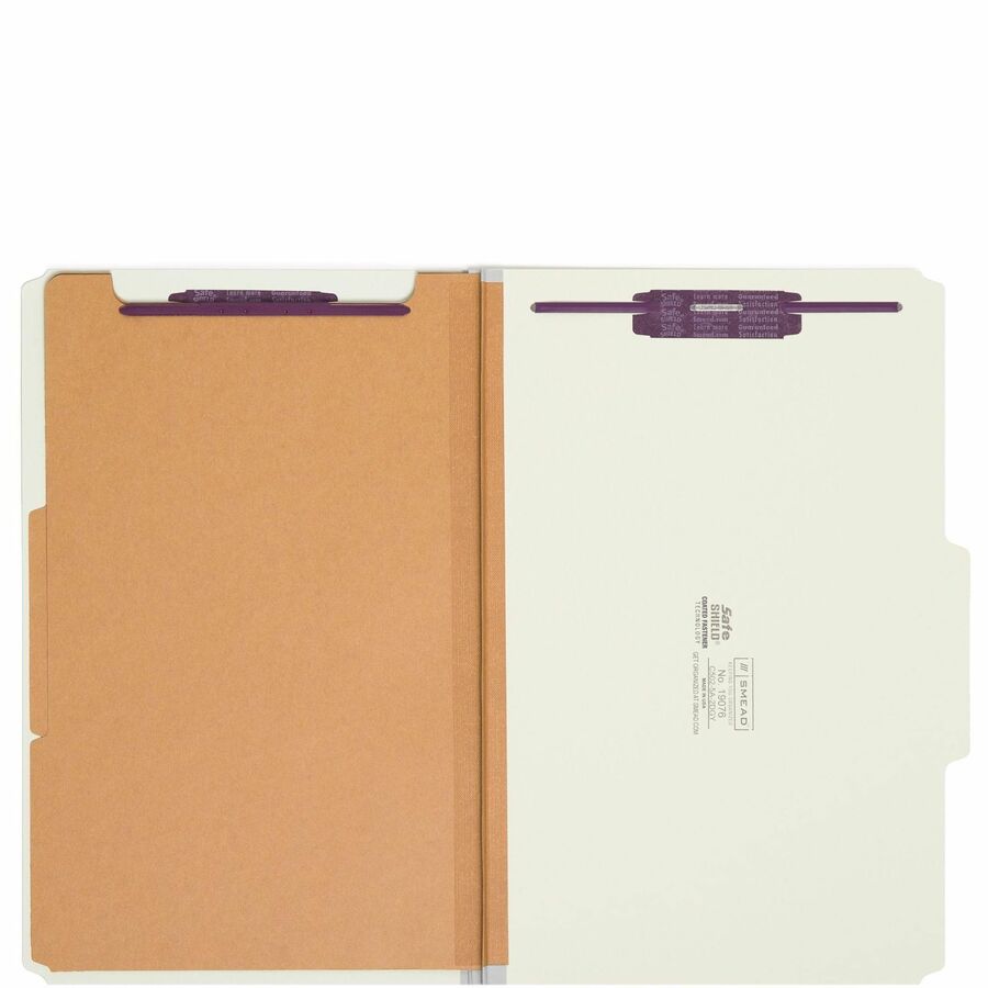Smead SafeSHIELD 2/5 Tab Cut Legal Recycled Classification Folder, 8.5" x 14", 2" Expansion, 2 Fasteners, 2 Dividers, Pressboard, Gray/Green, Heavy Duty, Tear Resistant, 100% Recycled, 10/Box