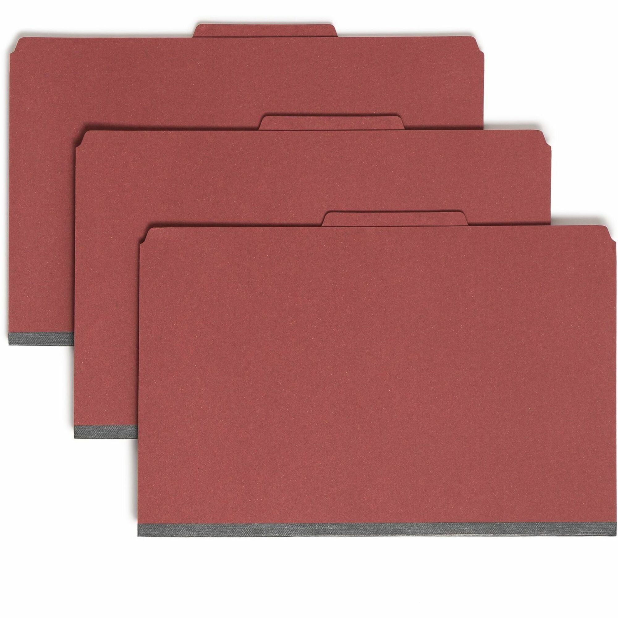 Smead SafeSHIELD 2/5 Tab Cut Legal Recycled Classification Folder, 8 1/2" x 14", 2" Expansion, 2 Fasteners, 2 Pockets, 2 Dividers, Red, Heavy Duty, Tear Resistant, 100% Recycled, 10/Box