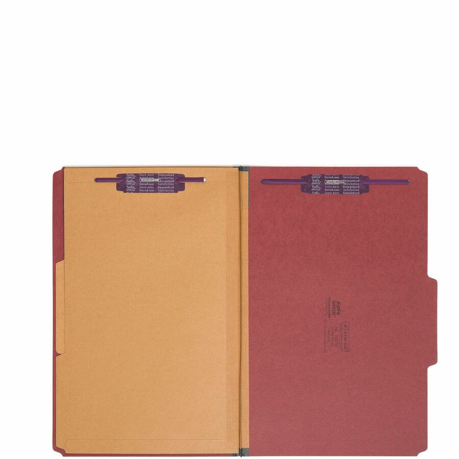 Smead SafeSHIELD 2/5 Tab Cut Legal Recycled Classification Folder, 8 1/2" x 14", 2" Expansion, 2 Fasteners, 2 Pockets, 2 Dividers, Red, Heavy Duty, Tear Resistant, 100% Recycled, 10/Box