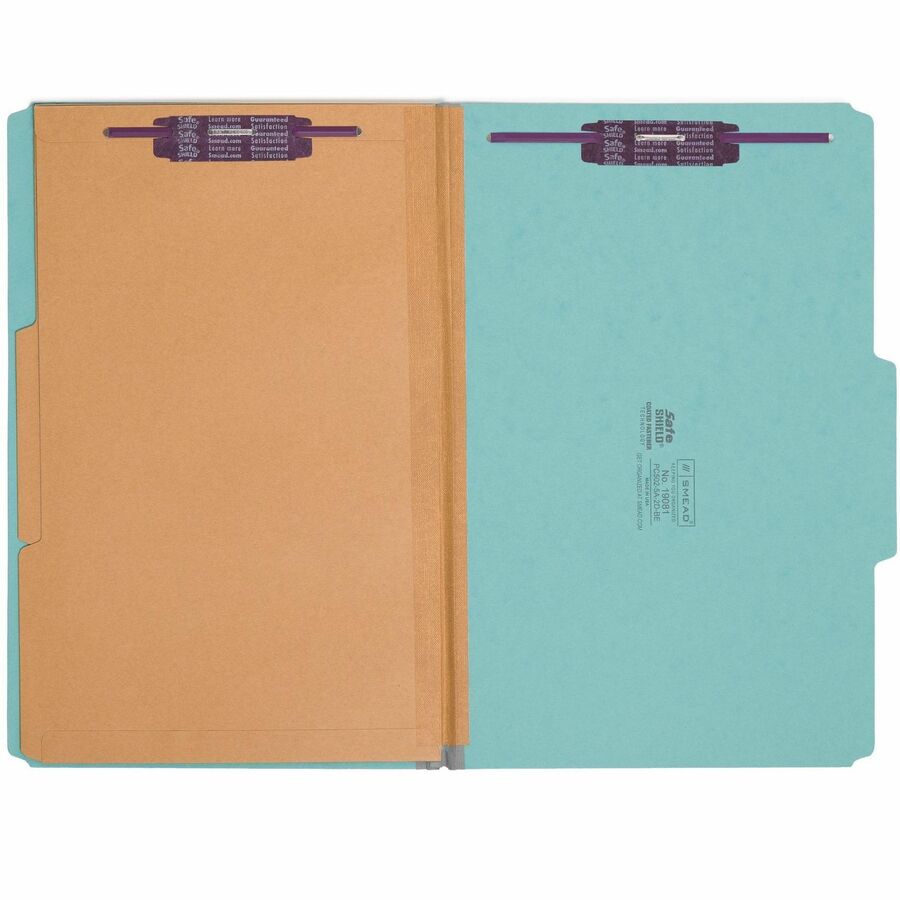 Smead SafeSHIELD 2/5 Tab Cut Legal Classification Folder, 8.5" x 14", 2" Expansion, 2 Fasteners, 2 Pockets, 2 Dividers, 25 pt. Blue, 100% Recycled, 10/Box