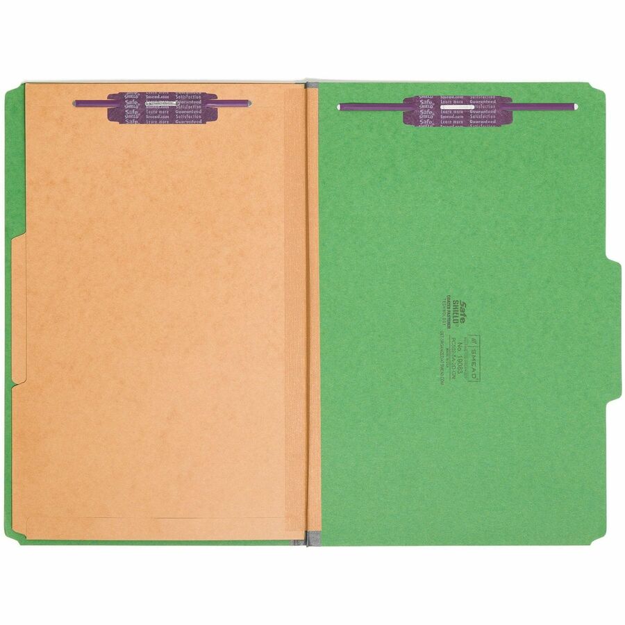 Smead SafeSHIELD Legal Classification Folder, 2/5 Tab Cut, 2" Expansion, 2 Fasteners, 2 Pockets, 2 Dividers, 25 pt. Green Pressboard, 100% Recycled, 10/Box
