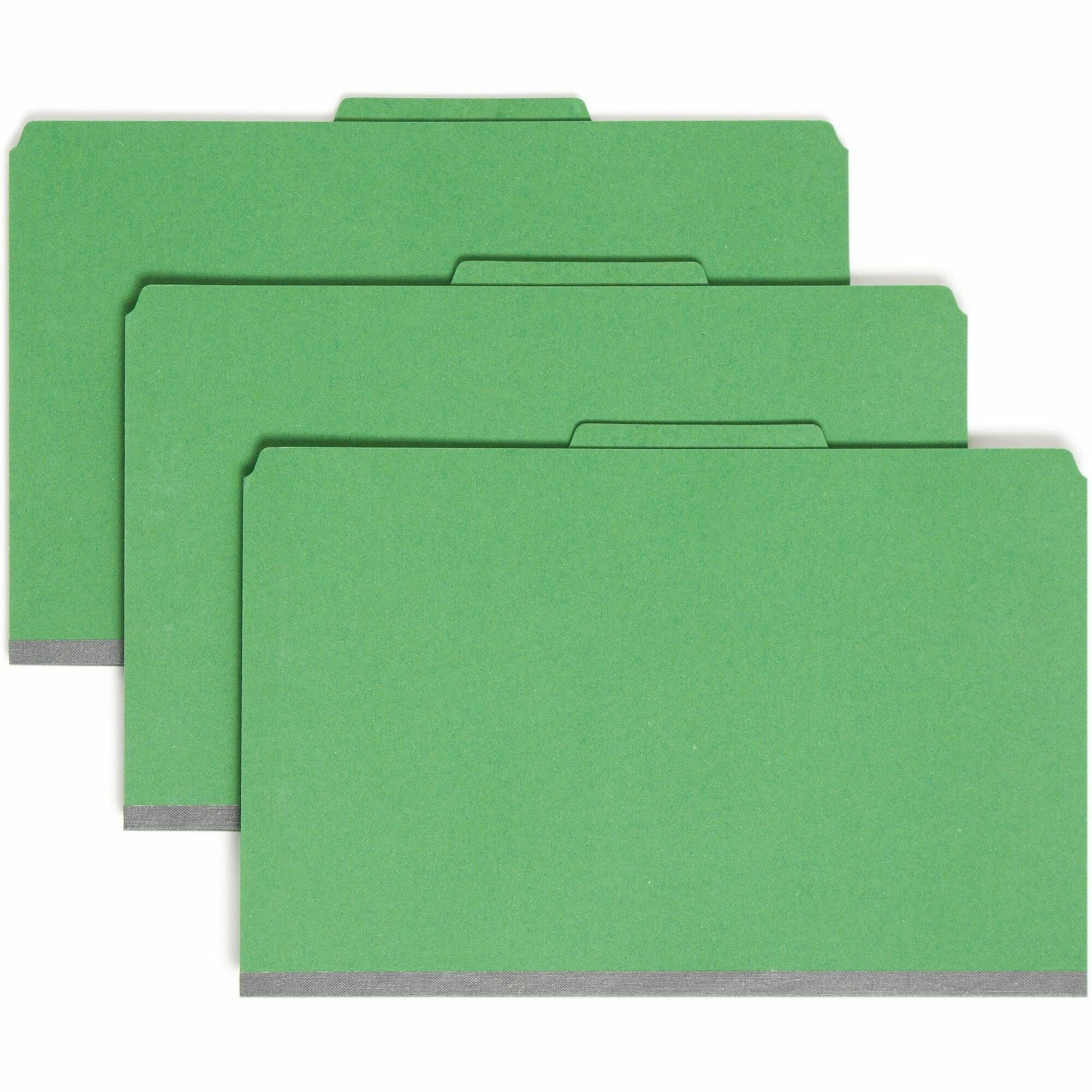 Smead SafeSHIELD Legal Classification Folder, 2/5 Tab Cut, 2" Expansion, 2 Fasteners, 2 Pockets, 2 Dividers, 25 pt. Green Pressboard, 100% Recycled, 10/Box