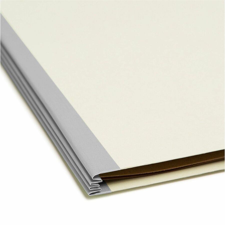 Smead SafeSHIELD Legal Size Classification Folders, 2/5 Tab Cut, 3" Expansion, 2 Fasteners, 3 Dividers, Heavy Duty Pressboard, Gray/Green, 100% Recycled, 10/Box