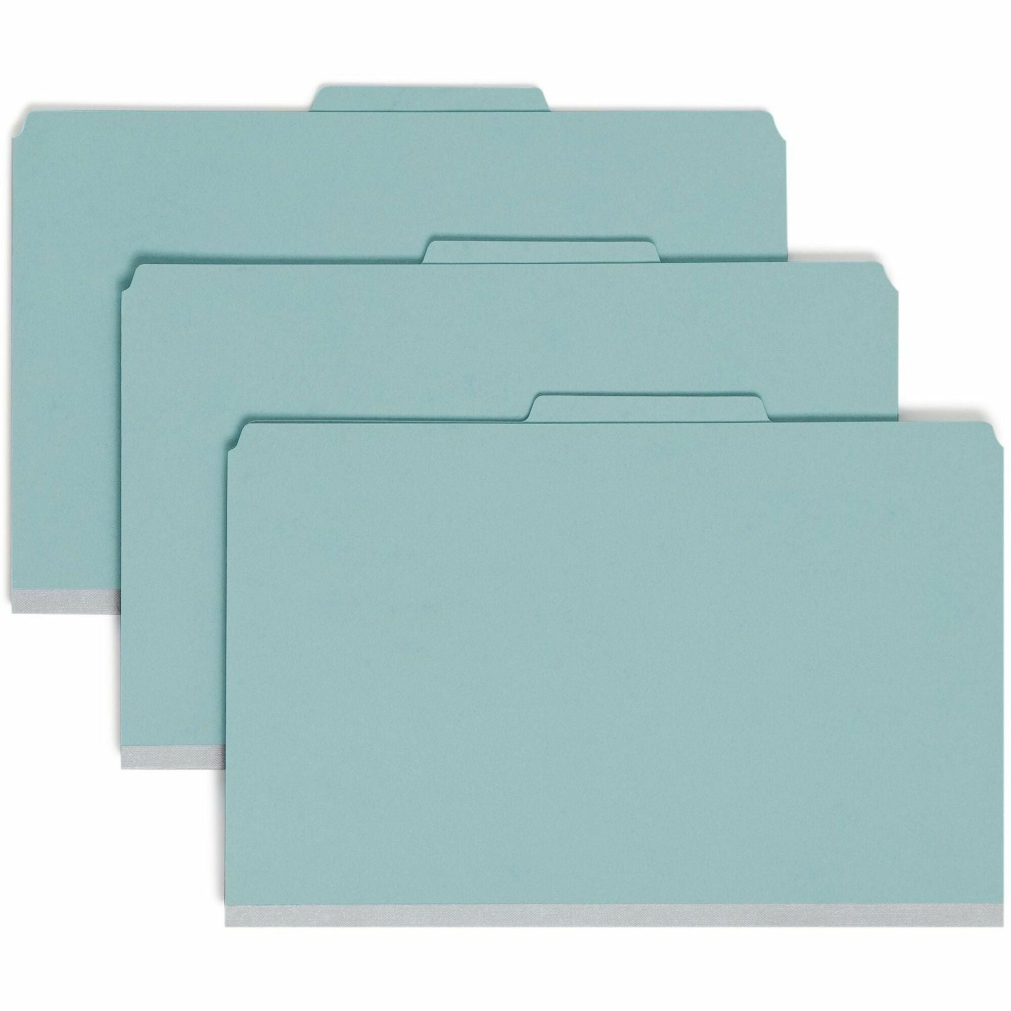 Smead SafeSHIELD Legal Size Blue Pressboard Classification Folders, 2/5 Tab Cut, 3 Dividers, 2 Fasteners, 3" Expansion, 100% Recycled, 10/Box
