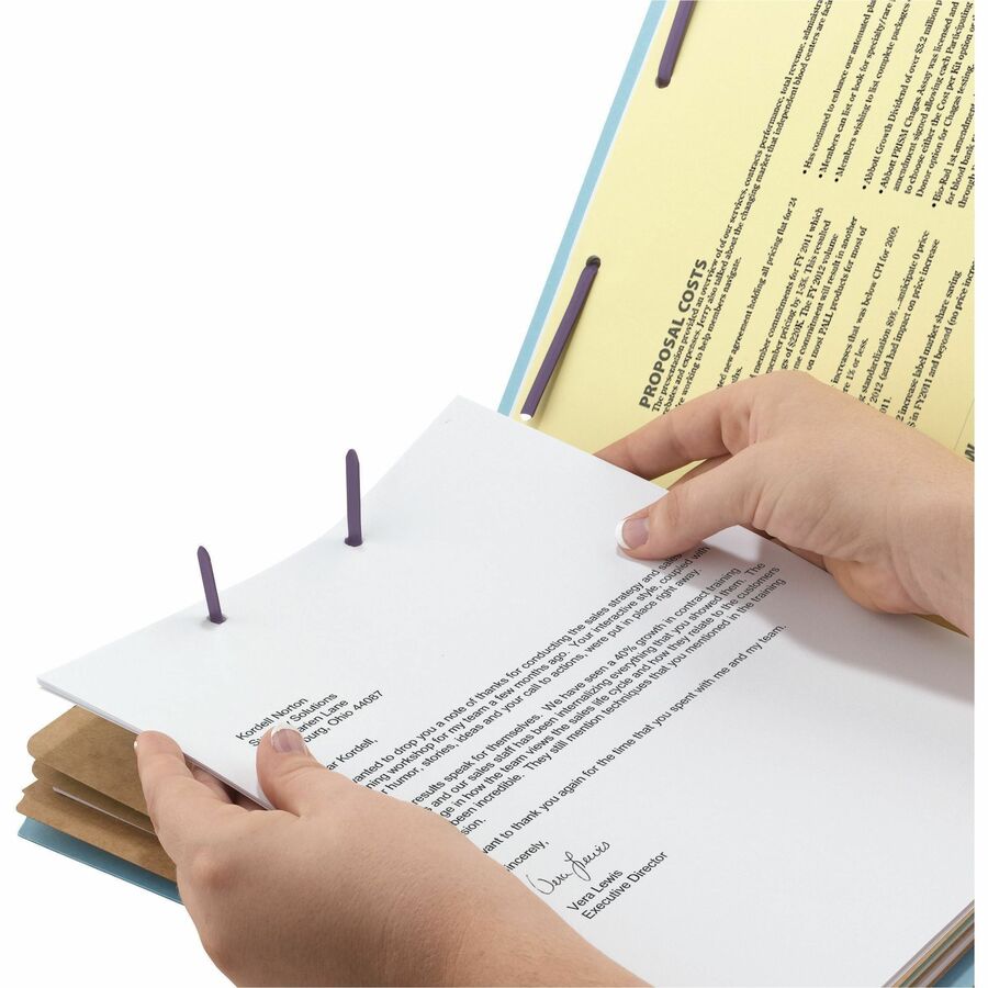 Smead SafeSHIELD Legal Size Blue Pressboard Classification Folders, 2/5 Tab Cut, 3 Dividers, 2 Fasteners, 3" Expansion, 100% Recycled, 10/Box
