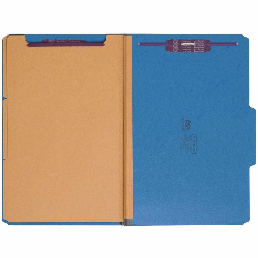Smead SafeSHIELD 2/5 Tab Cut Legal Classification Folders, 3 Dividers, 2 Fasteners, 3" Expansion, 25 pt. Pressboard, Dark Blue, 100% Recycled, 10/Box