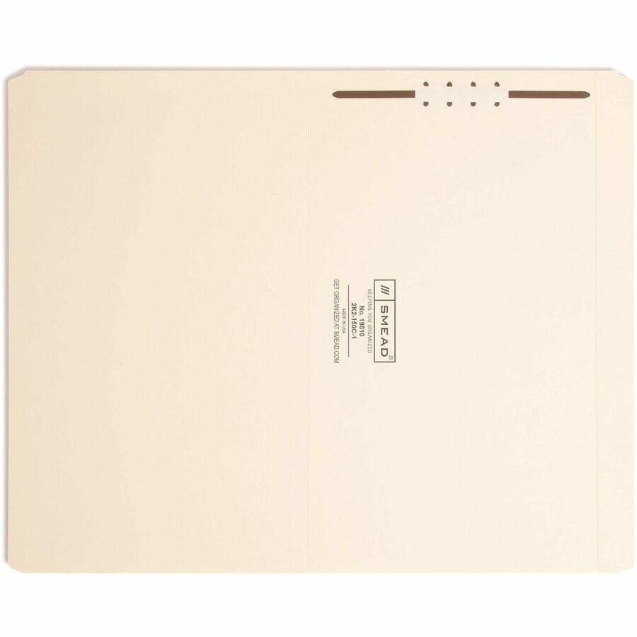 Smead Straight Tab Cut Legal Recycled Fastener Folder - 8 1/2" x 14" - 3/4" Expansion - 1 x 2K Fastener(s) - 2" for Folder - 11 pt. - 2 Plys - Manila - Reinforced Tab - 10% Recycled - 50 / Box
