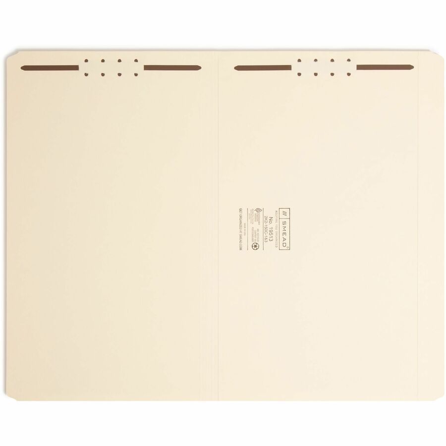 Smead Straight Tab Cut Legal Recycled Fastener Folder - 8 1/2" x 14" - 3/4" Expansion - 2 x 2K Fastener(s) - 2" for Folder - 11 pt. - 2 Plys - Manila - Reinforced Tab - 10% Recycled - 50 / Box