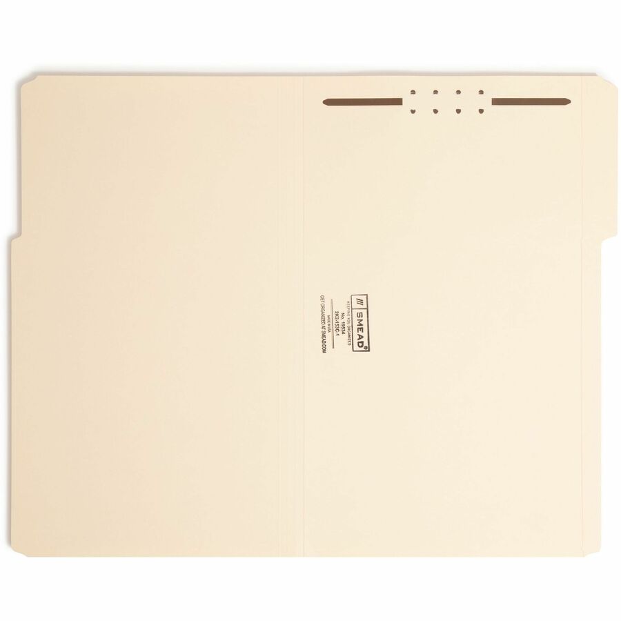 Smead 1/3 Tab Cut Legal Recycled Fastener Folder - 8 1/2" x 14" - 3/4" Expansion - 1 x 2K Fastener(s) - 2" for Folder - Top Tab Location - Assorted Tab Position - 11 pt. - 2 Plys - Manila - Reinforced Tab - 10% Recycled - 50 / Box