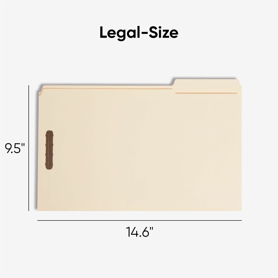 Smead 1/3 Tab Cut Legal Recycled Fastener Folder - 8 1/2" x 14" - 3/4" Expansion - 2 x 2K Fastener(s) - 2" for Folder - Top Tab Location - Assorted Tab Position - 11 pt. - 2 Plys - Manila - Reinforced Tab - 10% Recycled - 50 / Box