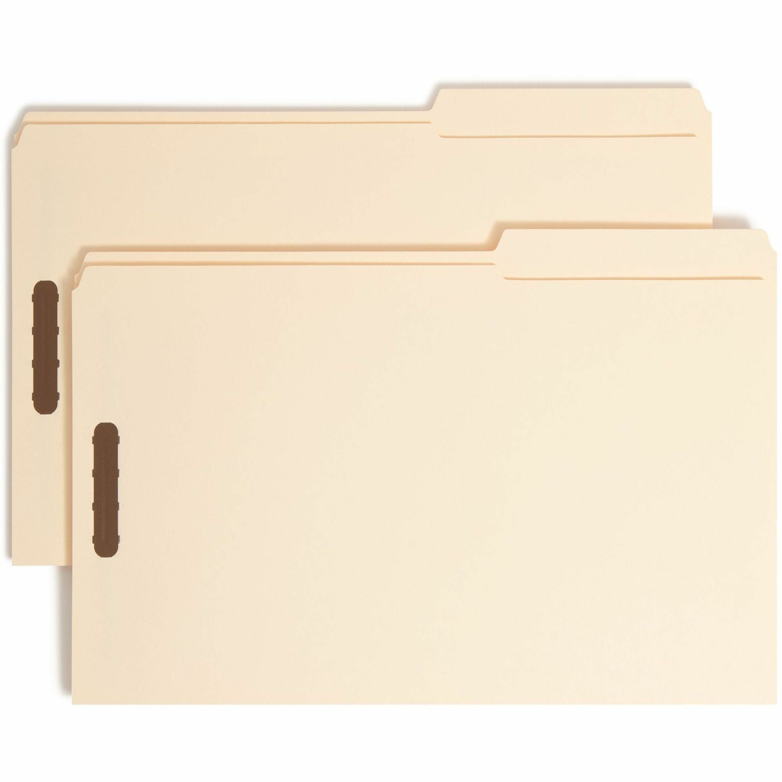 Smead 2/5 Tab Cut Legal Recycled Fastener Folder - 8 1/2" x 14" - 3/4" Expansion - 2 x 2K Fastener(s) - 2" for Folder - Top Tab Location - Right Tab Position - 11 pt. - 2 Plys - Manila - 10% Recycled - 50 / Box