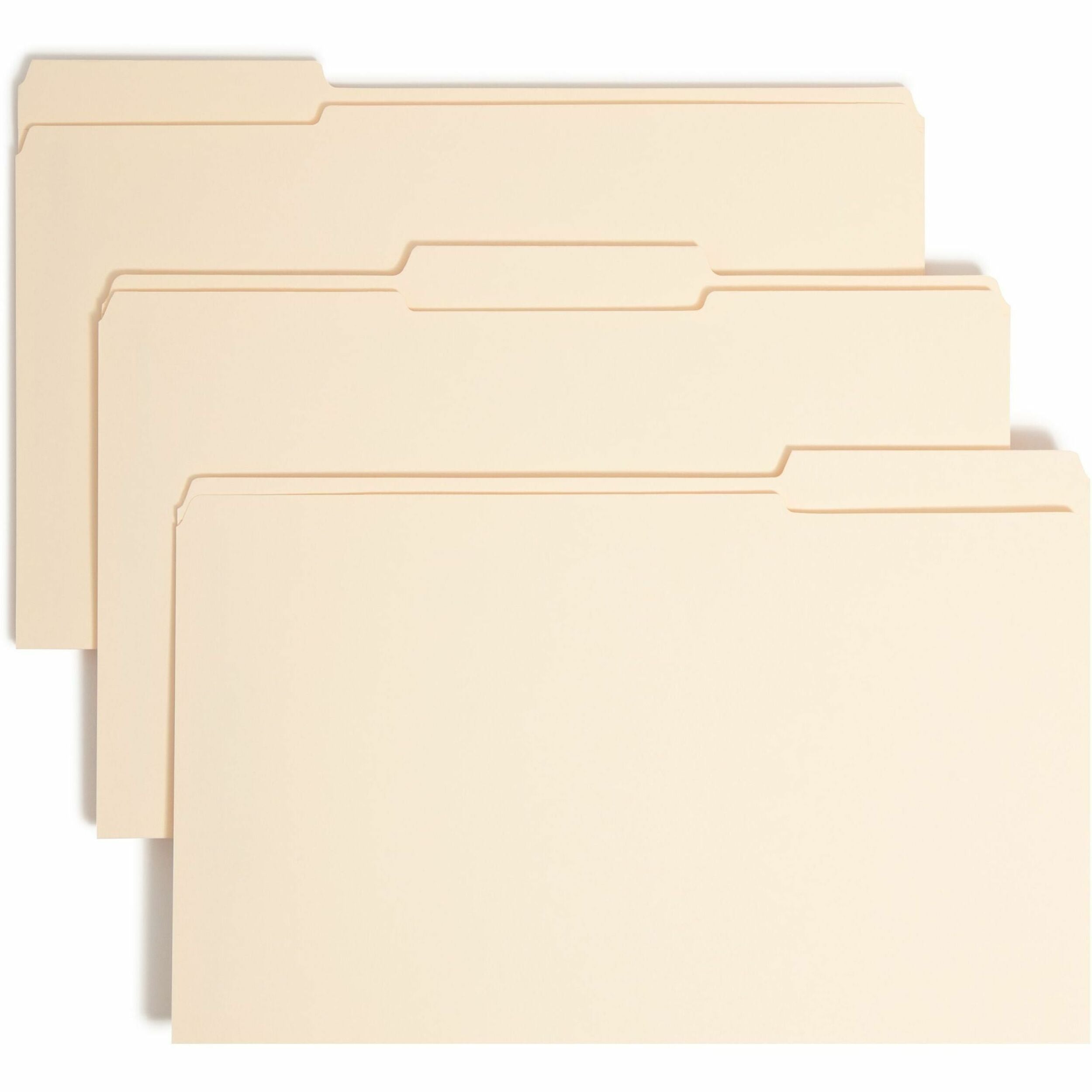 Smead 1/3 Tab Cut Legal Recycled Fastener Folder - 8 1/2" x 14" - 1 1/2" Expansion - 2 x 2B Fastener(s) - 1 1/2" for Folder - Top Tab Location - Assorted Tab Position - 14 pt. - 2 Plys - Manila - Reinforced Tab - 10% Recycled - 50 / Box