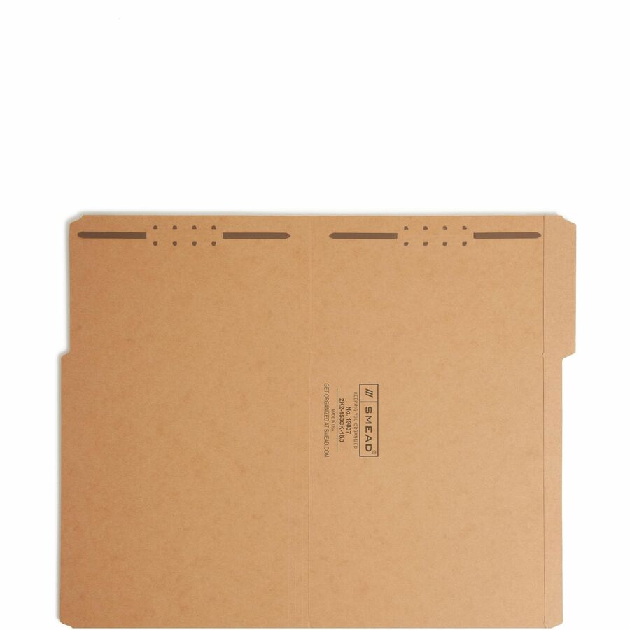 Smead 1/3 Tab Cut Legal Recycled Fastener Folder - 8 1/2" x 14" - 3/4" Expansion - 2 x 2K Fastener(s) - 2" for Folder - Top Tab Location - Assorted Tab Position - 11 pt. - 2 Plys - Kraft - Reinforced Tab - 10% Recycled - 50 / Box