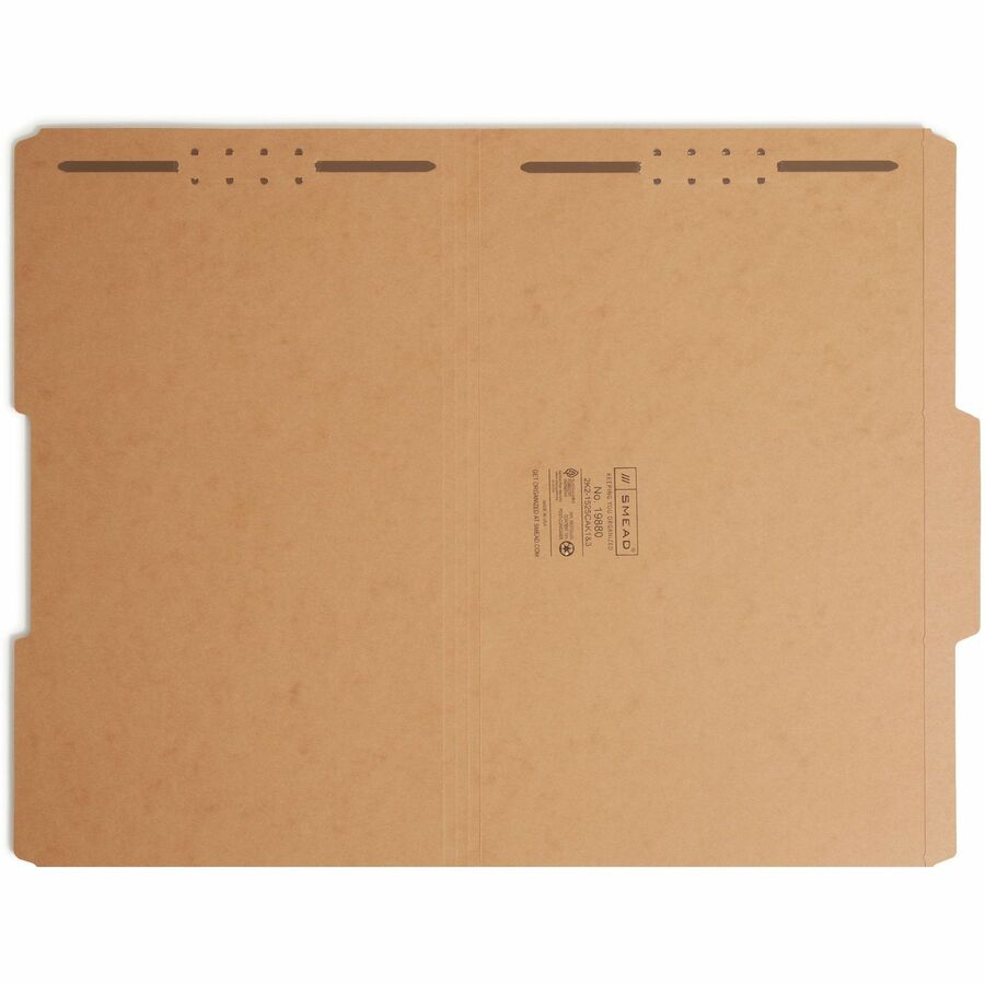Smead 2/5 Tab Cut Legal Recycled Fastener Folder - 8 1/2" x 14" - 3/4" Expansion - 2 x 2K Fastener(s) - 2" for Folder - Top Tab Location - Right of Center Tab Position - 11 pt. - 2 Plys - Kraft - Reinforced Tab - 10% Recycled - 50 / Box