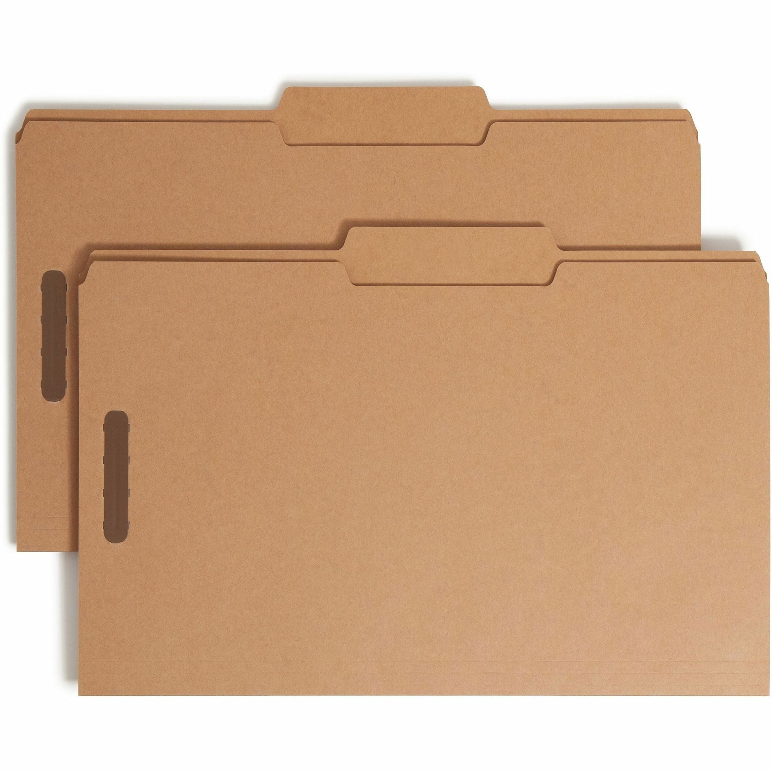 Smead Legal Size 2/5 Tab Cut Recycled Fastener Folders, 17 pt. Kraft, 3/4" Expansion, 2 Fasteners, Right Top Tab, Reinforced, Heavy Duty, 10% Recycled, 50/Box