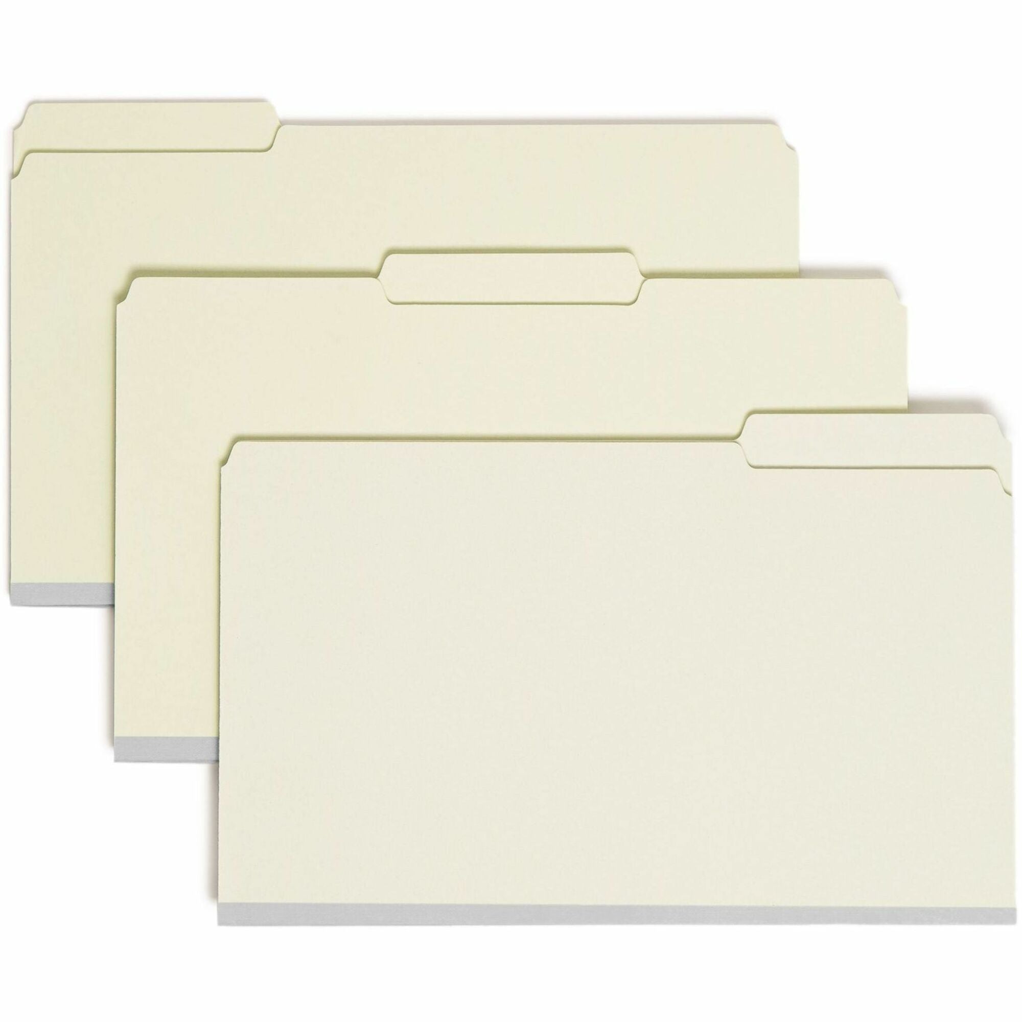 Smead 1/3 Tab Cut Legal Recycled Fastener Folder - 8 1/2" x 14" - 1" Expansion - 2 x 2S Fastener(s) - 2" for Folder - Top Tab Location - Assorted Tab Position - 25 pt. - Pressboard - Gray, Green - 100% Recycled - 25 / Box