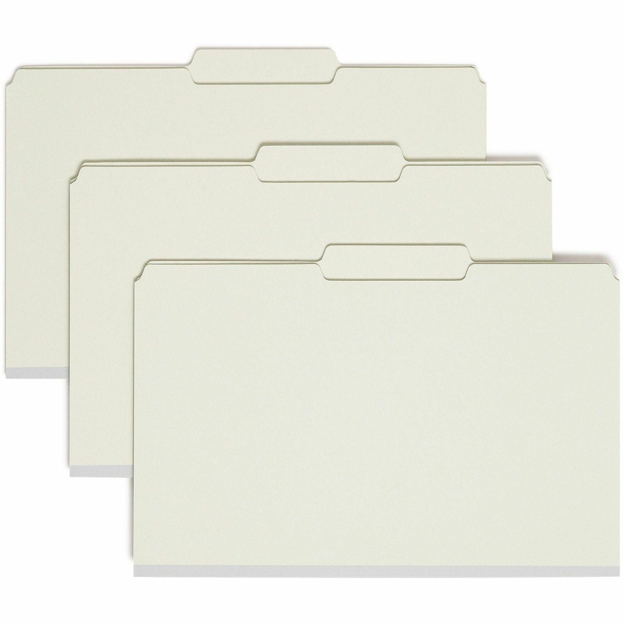 Smead 2/5 Tab Cut Legal Recycled Fastener Folder - 8 1/2" x 14" - 2" Expansion - 2 x 2S Fastener(s) - 2" for Folder - Top Tab Location - Right of Center Tab Position - 25 pt. - Pressboard - Gray, Green - 100% Recycled - 25 / Box
