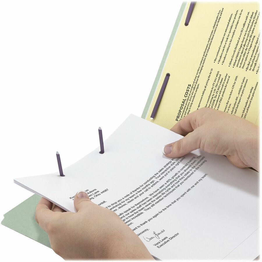 Smead 2/5 Tab Cut Legal Recycled Fastener Folder - 8 1/2" x 14" - 2" Expansion - 2 x 2S Fastener(s) - 2" for Folder - Top Tab Location - Right of Center Tab Position - 25 pt. - Pressboard - Gray, Green - 100% Recycled - 25 / Box