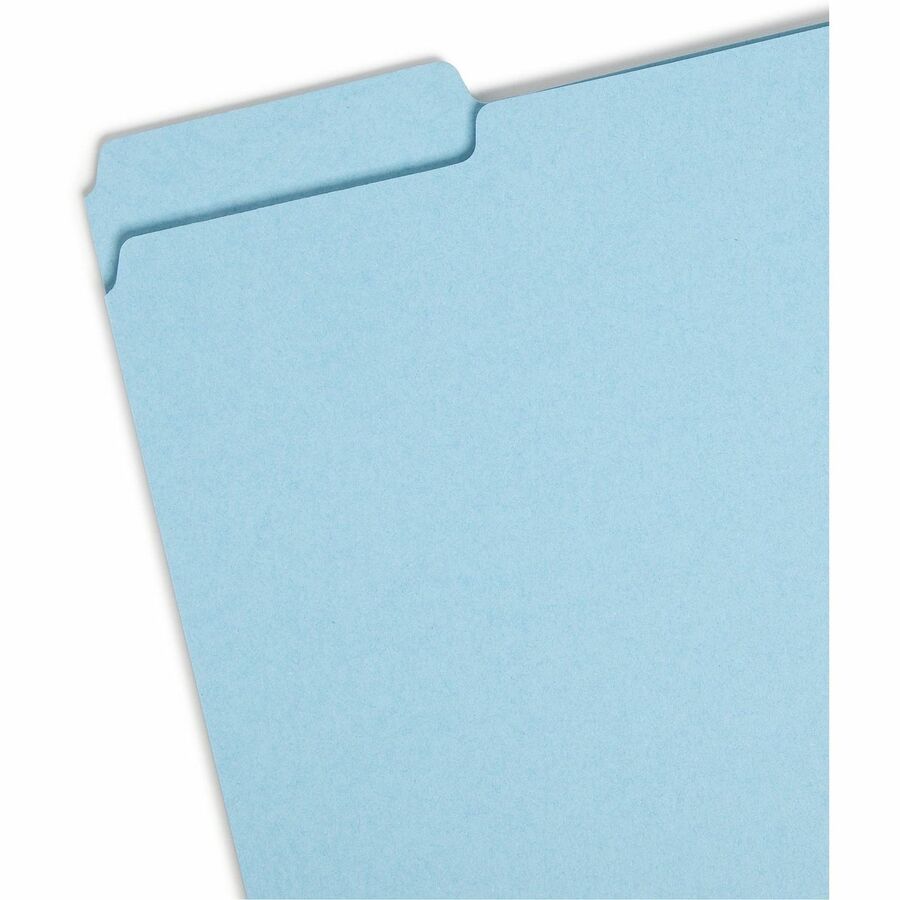 Smead Colored 1/3 Tab Cut Letter Recycled Top Tab File Folder - 8 1/2" x 11" - 1" Expansion - Top Tab Location - Assorted Tab Position - 25 pt. - Pressboard - Blue - Rounded Corner, Tear Resistant, Wear Resistant - 100% Recycled - 25 / Box