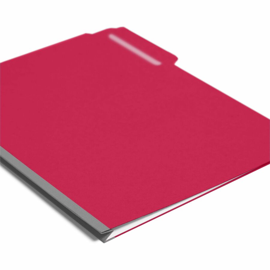 Smead Colored 1/3 Tab Cut Letter Recycled Top Tab File Folder - 8 1/2" x 11" - 1" Expansion - Top Tab Location - Assorted Tab Position - 25 pt. - Pressboard - Bright Red - Rounded Corner, Tear Resistant, Wear Resistant - 100% Recycled - 25 / Box