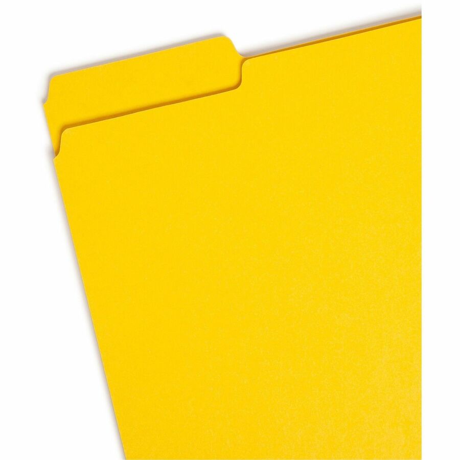 Smead Colored 1/3 Tab Cut Letter Recycled Top Tab File Folder - 8 1/2" x 11" - 1" Expansion - Top Tab Location - Assorted Tab Position - 25 pt. - Pressboard - Yellow - Rounded Corner, Wear Resistant, Tear Resistant - 100% Recycled - 25 / Box