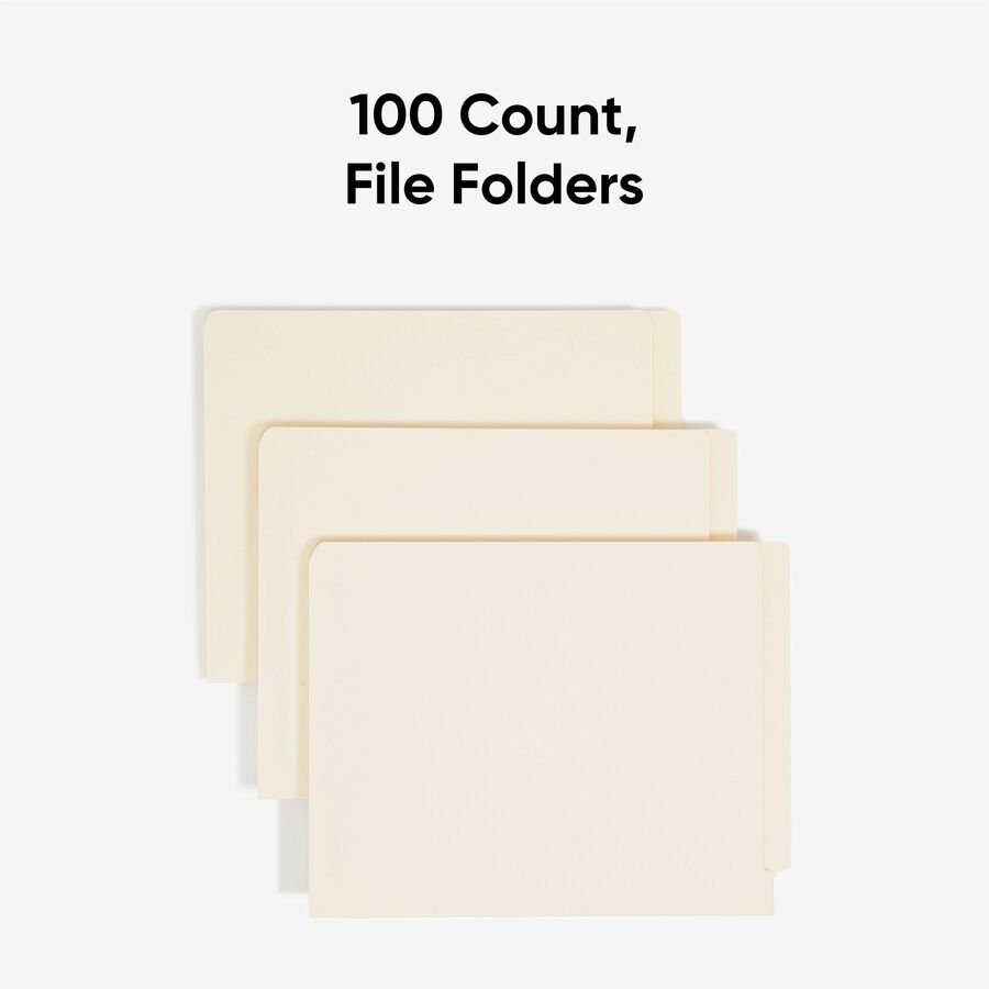 Smead Shelf-Master Straight Tab Cut Letter Recycled End Tab File Folder - 8 1/2" x 11" - 3/4" Expansion - 11 pt. - 2 Plys - Manila - Reinforced Tab, Embossed - 10% Recycled - 100 / Box