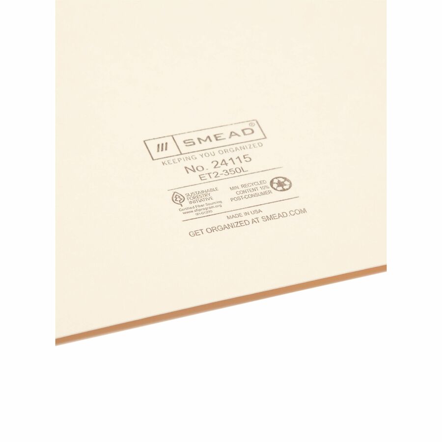 Smead Straight Tab Cut Letter Recycled File Pocket - 8 1/2" x 11" - 1 Pocket(s) - 11 pt. - 2 Plys - Manila - Heavyweight Cover, Embossed - 10% Recycled - 50 / Box