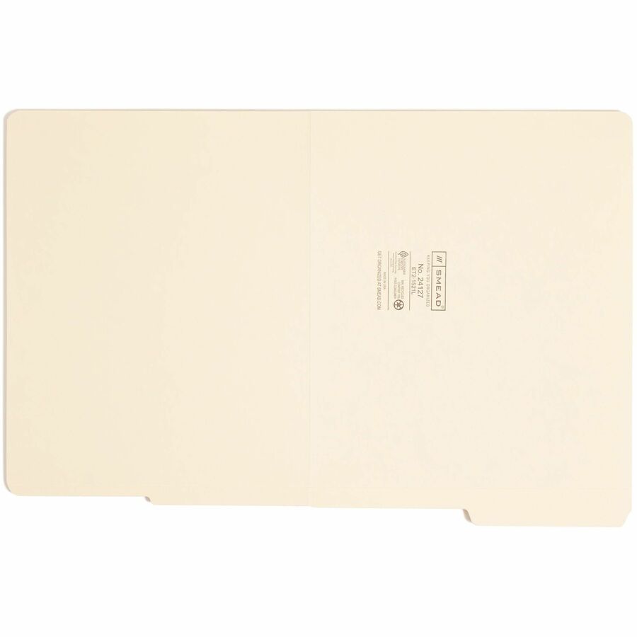 Smead Shelf-Master 1/2 Tab Cut Letter Recycled End Tab File Folder - 8 1/2" x 11" - 3/4" Expansion - End Tab Location - Top Tab Position - 11 pt. - 2 Plys - Manila - Reinforced - 10% Recycled - 100 / Box