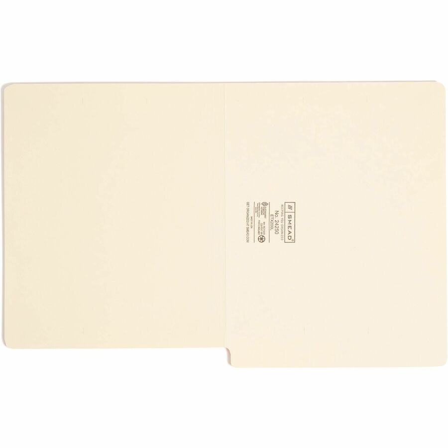 Smead Straight Tab Cut Letter Recycled End Tab File Folder - 8 1/2" x 11" - 3/4" Expansion - 14 pt. - 2 Plys - Manila - Embossed - 10% Recycled - 100 / Box