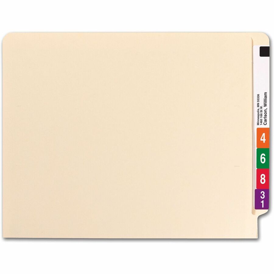 Smead Straight Tab Cut Letter Recycled End Tab File Folder - 8 1/2" x 11" - 1 1/2" Expansion - 14 pt. - 2 Plys - Manila - Reinforced, Embossed - 10% Recycled - 50 / Box