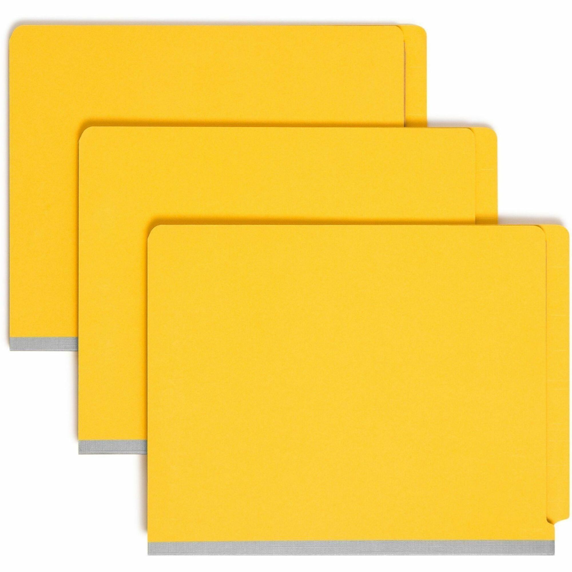 Smead Straight Tab Cut Letter Recycled Classification Folder - 8 1/2" x 11" - 2" Expansion - 2 x 2S Fastener(s) - 2" for Folder - End Tab Location - 2 Divider(s) - 23 pt. - Pressboard - Yellow - 100% Recycled - 10 / Box