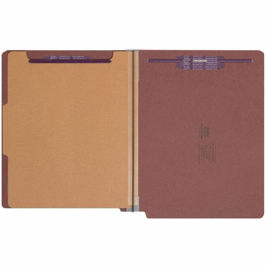 Smead End Tab Pressboard Classification Folders, Letter Size, 2" Expansion, 1 Divider, 2 Fasteners, Red, 100% Recycled, 10/Box