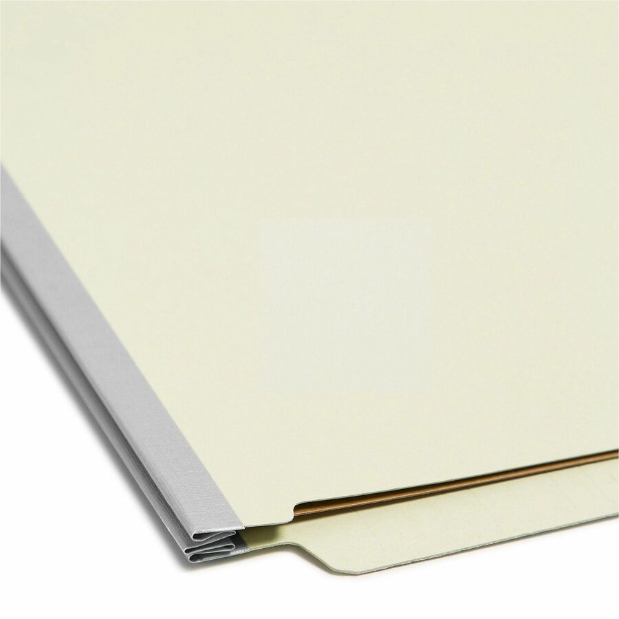 Smead End Tab Legal Size Pressboard Classification Folder, Straight Tab, 2" Expansion, 2 Fasteners, 1 Divider, Heavy Duty, Tear Resistant, 100% Recycled, Gray/Green, 10/Box