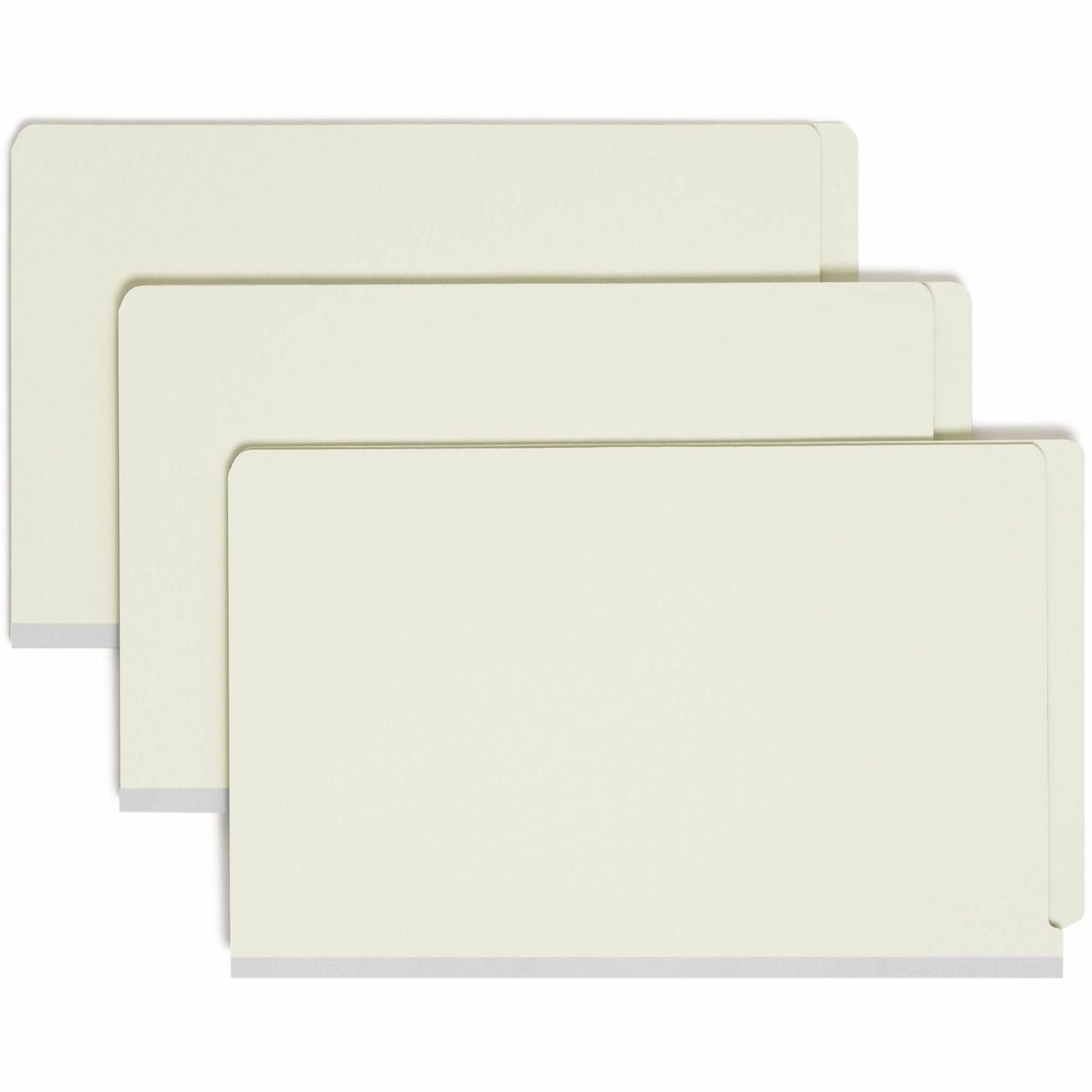 Smead 1/3 Tab Cut Legal Recycled Classification Folder, 8.5" x 14", 3" Expansion, 2 Fasteners, 3 Dividers, Pressboard, Gray/Green, Rounded Corner, 100% Recycled, 10/Box