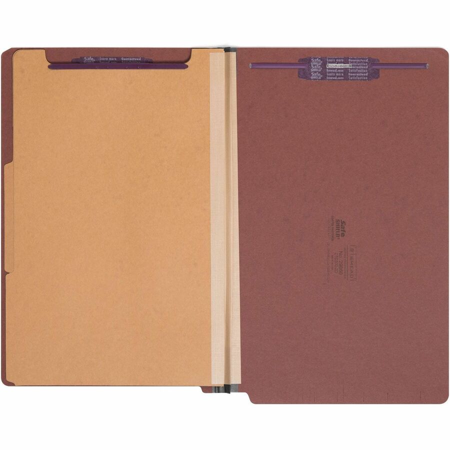 Smead Straight Tab Cut Legal Recycled Classification Folder - 8 1/2" x 14" - 2" Expansion - 2 x 2S Fastener(s) - 2" for Folder - End Tab Location - 2 Divider(s) - 25 pt. - Pressboard - Red - Heavy Duty, Tear Resistant - 100% Recycled - 10 / Box